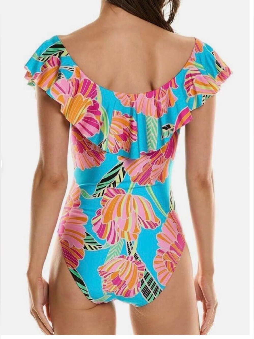 Trina Turk Size 8 POPPY OTS RUFFLE BANDEAU One Piece Swimsuit Off Shoulder NEW! - Picture 2 of 6